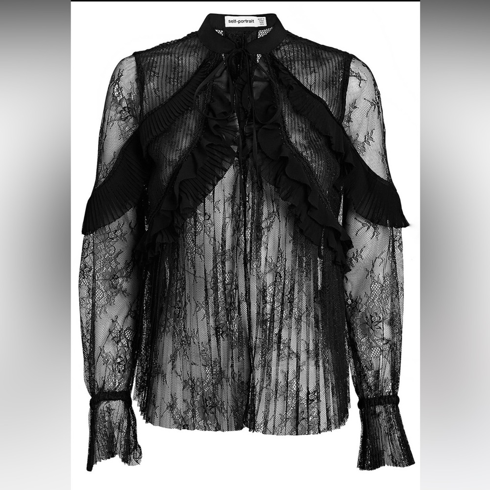 SELF-PORTRAIT Frilled Fine Lace Top, Size 2